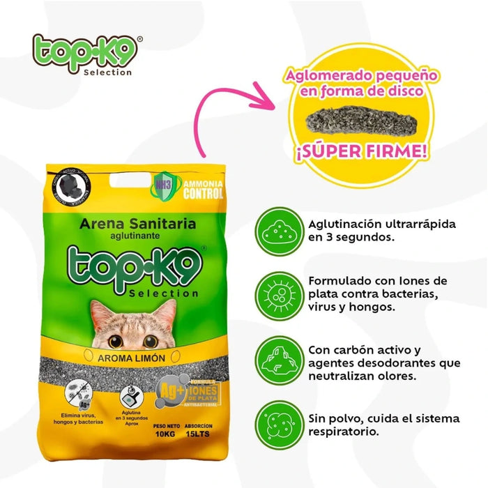 Arena Aglutinante Top k9 con Iones de Plata Aroma Limón