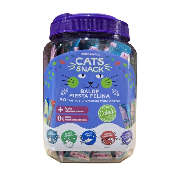 Cats Snack Cremoso Balde con Hierba Gatera - 50 Unidades