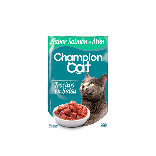 Sobre Champion Cat Trocitos en salsa Sabor Atún y Salmón