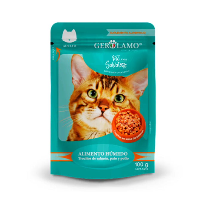 Gerolamo Alimento Humedo para Gatos Sabor Salmón, Pato y Pollo