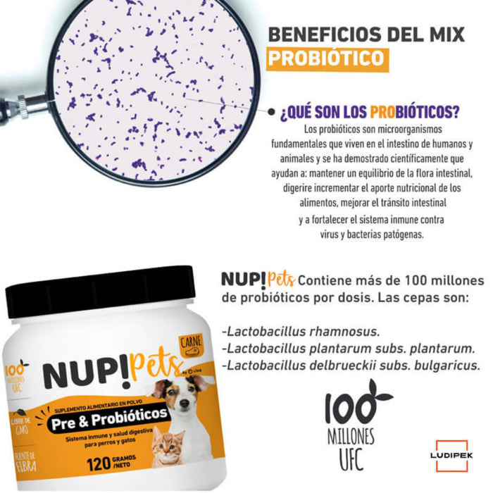 NUP! Pets Pre & Probióticos Carne para perros y gatos