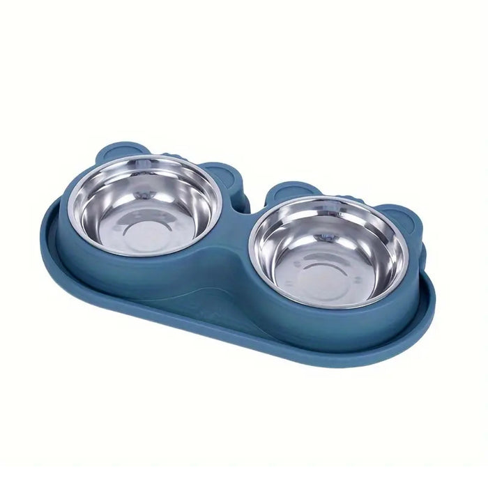Plato Doble Acero Inoxidable Antihormiga para Gatos