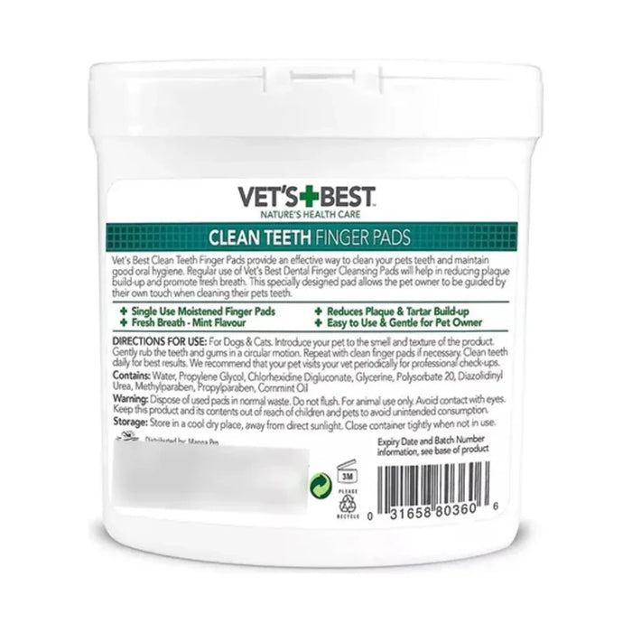 Teeth Finger Pads Vet's Best Toallitas Limpieza de Dientes