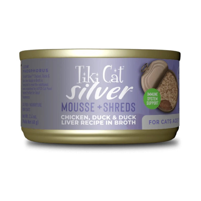 Tiki Cat Lata Silver Mousse & Shreds Pollo, Pato e Hígado de Pato